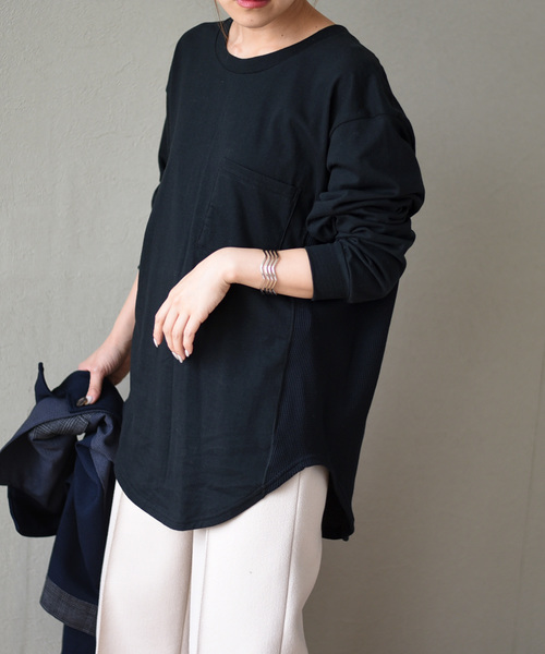 LHELBIE(レルビエ)の「胸ポケット切替ワッフルカットソー(Tシャツ/カットソー・レディース・ブラック/グレー/オフホワイト/カーキ・M)」の3枚目の写真