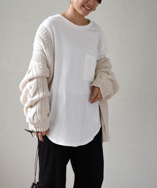 LHELBIE(レルビエ)の「胸ポケット切替ワッフルカットソー(Tシャツ/カットソー・レディース・ブラック/グレー/オフホワイト/カーキ・M)」の5枚目の写真