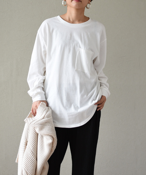 LHELBIE(レルビエ)の「胸ポケット切替ワッフルカットソー(Tシャツ/カットソー・レディース・ブラック/グレー/オフホワイト/カーキ・M)」の9枚目の写真