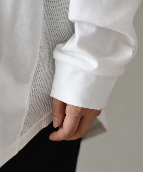 LHELBIE(レルビエ)の「胸ポケット切替ワッフルカットソー(Tシャツ/カットソー・レディース・ブラック/グレー/オフホワイト/カーキ・M)」の13枚目の写真