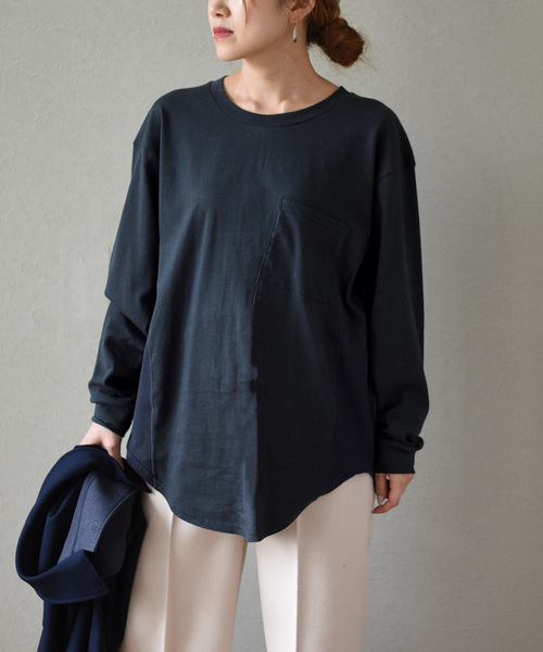 LHELBIE(レルビエ)の「胸ポケット切替ワッフルカットソー(Tシャツ/カットソー・レディース・ブラック/グレー/オフホワイト/カーキ・M)」の16枚目の写真