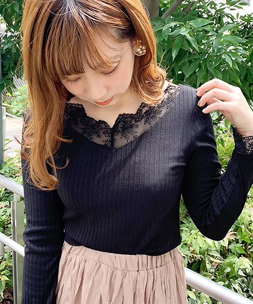 apres jour(アプレジュール)の「スカラップレースリブロンT【ZOZOTOWN限定アイテム】(Tシャツ/カットソー・レディース・ブラック/オフホワイト/モカ・フリー)」の12枚目の写真