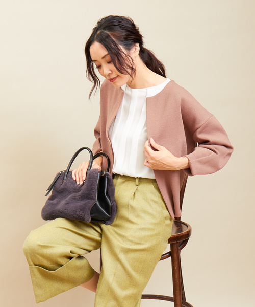 qualite(カリテ)の「フォルムニットジャケット(シャツ/ブラウス・レディース・ブラック/ダークグリーン/ベージュ/オフホワイト/ダークオレンジ・フリー)」の10枚目の写真