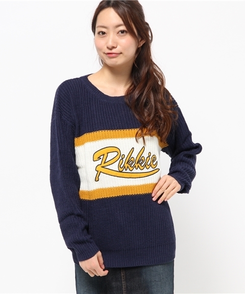 WEGO(ウィゴー)の「WEGO/ジャガ-ドワッペンニット(ニット/セーター・レディース・ネイビー/ライトピンク/ブラック・FREE)」の1枚目の写真