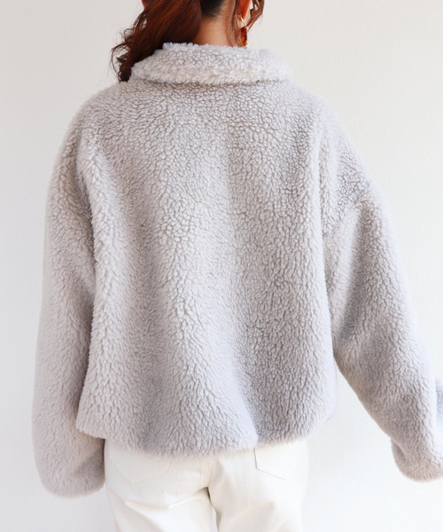 襟付きシープ風ボアブルゾン（ブルゾン）｜andme（アンドミー