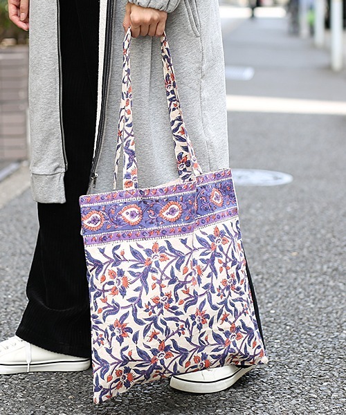 チチカカ（チチカカ）の「ブロックプリントエコトートバッグ（エコバッグ/サブバッグ・レディース・レッド/イエロー/グリーン・FREE）」の3枚目の写真