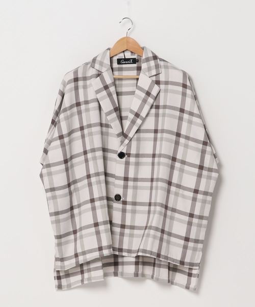 CavariA（キャバリア）の「『CavariA/キャバリア』チェック柄ビッグシルエットシャツジャケット（シャツ/ブラウス・メンズ・ベージュ/ホワイト・L/M）」の7枚目の写真