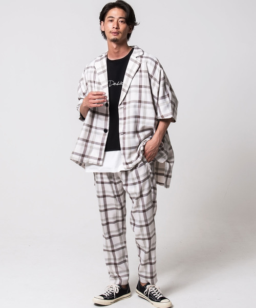 CavariA（キャバリア）の「『CavariA/キャバリア』チェック柄ビッグシルエットシャツジャケット（シャツ/ブラウス・メンズ・ベージュ/ホワイト・L/M）」の3枚目の写真