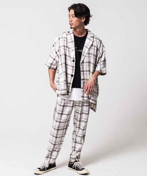 CavariA（キャバリア）の「『CavariA/キャバリア』チェック柄ビッグシルエットシャツジャケット（シャツ/ブラウス・メンズ・ベージュ/ホワイト・L/M）」の9枚目の写真