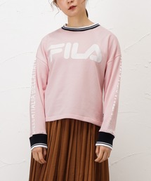 FILA フィラ 裏毛ショート丈袖プリントラインリブトレーナー