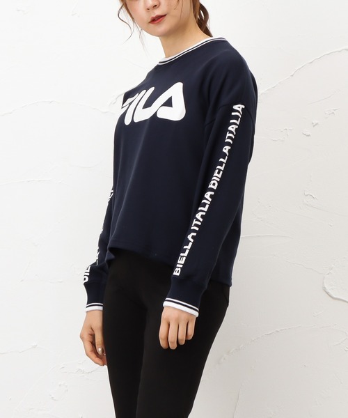 FILA(フィラ)の「FILA フィラ 裏毛ショート丈袖プリントラインリブトレーナー(スウェット・レディース・ネイビー/グレー/ピンク・M/L/XL)」の10枚目の写真