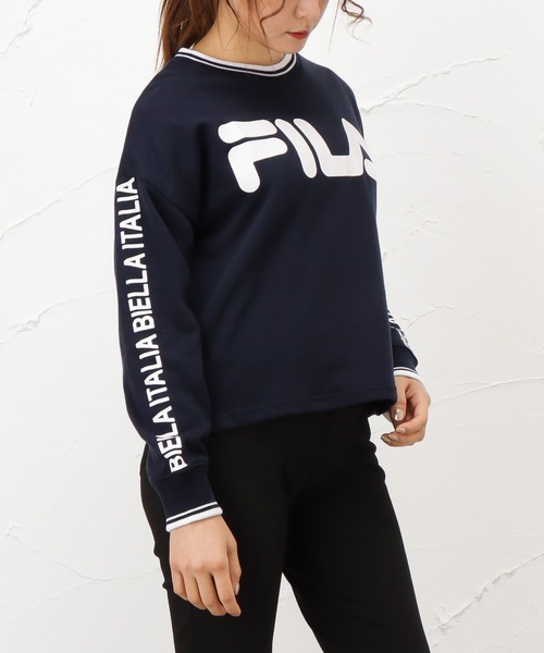 FILA(フィラ)の「FILA フィラ 裏毛ショート丈袖プリントラインリブトレーナー(スウェット・レディース・ネイビー/グレー/ピンク・M/L/XL)」の11枚目の写真