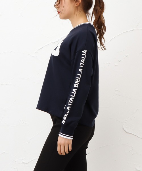 FILA(フィラ)の「FILA フィラ 裏毛ショート丈袖プリントラインリブトレーナー(スウェット・レディース・ネイビー/グレー/ピンク・M/L/XL)」の12枚目の写真
