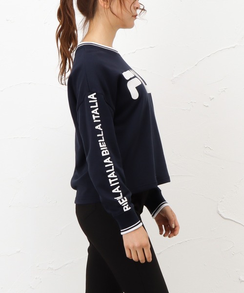 FILA(フィラ)の「FILA フィラ 裏毛ショート丈袖プリントラインリブトレーナー(スウェット・レディース・ネイビー/グレー/ピンク・M/L/XL)」の13枚目の写真