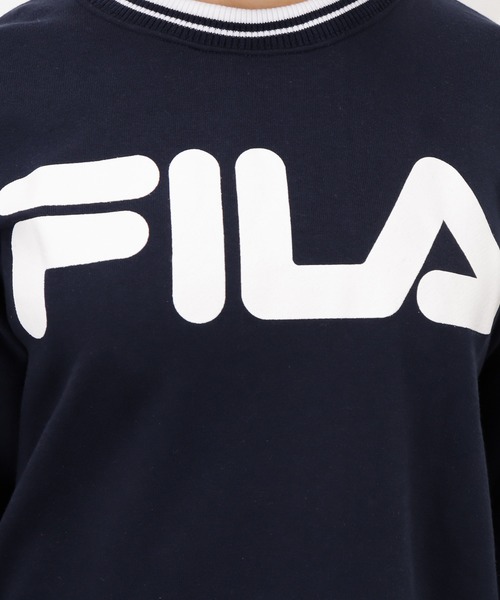 FILA(フィラ)の「FILA フィラ 裏毛ショート丈袖プリントラインリブトレーナー(スウェット・レディース・ネイビー/グレー/ピンク・M/L/XL)」の4枚目の写真