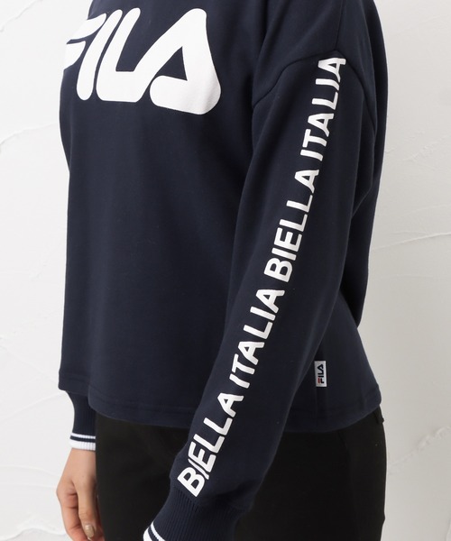 FILA(フィラ)の「FILA フィラ 裏毛ショート丈袖プリントラインリブトレーナー(スウェット・レディース・ネイビー/グレー/ピンク・M/L/XL)」の5枚目の写真