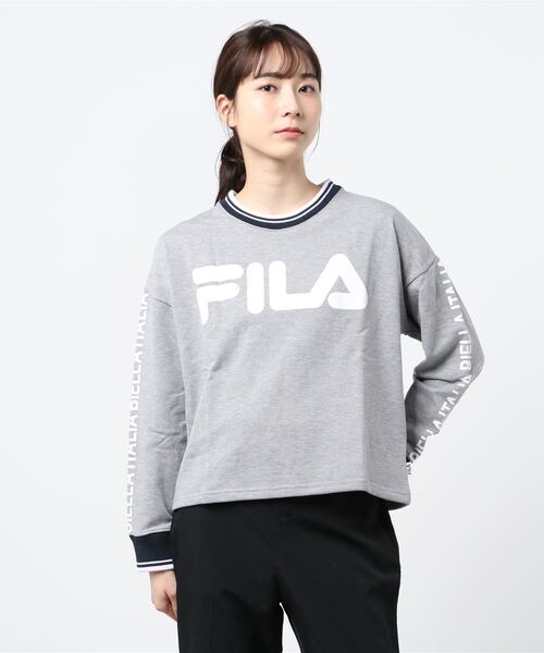 FILA(フィラ)の「FILA フィラ 裏毛ショート丈袖プリントラインリブトレーナー(スウェット・レディース・ネイビー/グレー/ピンク・M/L/XL)」の19枚目の写真