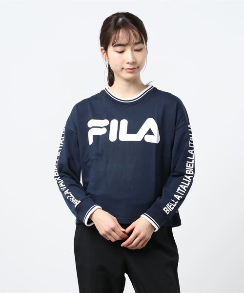 FILA(フィラ)の「FILA フィラ 裏毛ショート丈袖プリントラインリブトレーナー(スウェット・レディース・ネイビー/グレー/ピンク・M/L/XL)」の20枚目の写真
