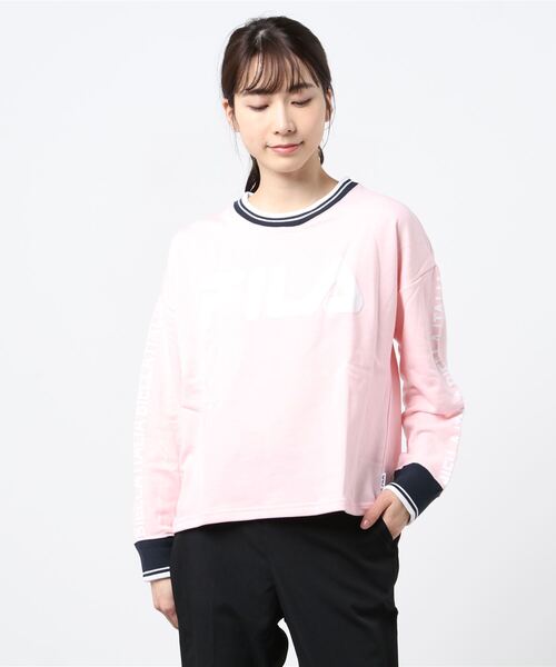 FILA(フィラ)の「FILA フィラ 裏毛ショート丈袖プリントラインリブトレーナー(スウェット・レディース・ネイビー/グレー/ピンク・M/L/XL)」の21枚目の写真
