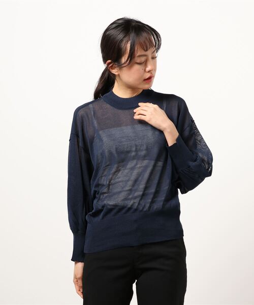 セール】7分袖バックシームシアーニットトップス（ニット/セーター