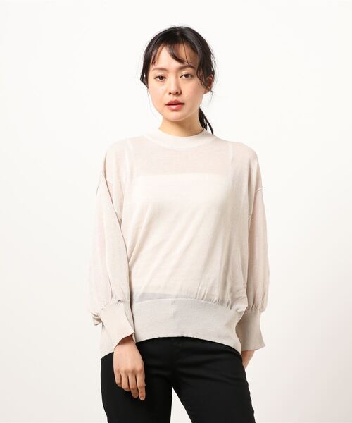 7分袖バックシームシアーニットトップス（ニット/セーター