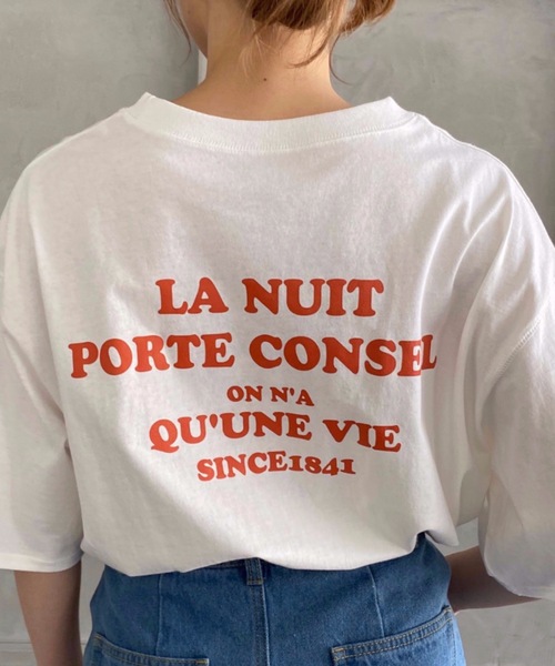 moment+（モーメントプラス）の「コットン100％カラーロゴプリント半袖T（Tシャツ/カットソー・レディース・チャコールグレー/ベージュ/オフホワイト/オレンジ/ブルー/グリーン・M）」の6枚目の写真