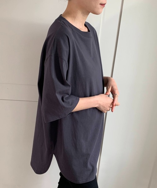 moment+（モーメントプラス）の「コットン100％カラーロゴプリント半袖T（Tシャツ/カットソー・レディース・チャコールグレー/ベージュ/オフホワイト/オレンジ/ブルー/グリーン・M）」の8枚目の写真