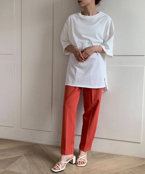 moment+（モーメントプラス）の「コットン100％カラーロゴプリント半袖T（Tシャツ/カットソー・レディース・チャコールグレー/ベージュ/オフホワイト/オレンジ/ブルー/グリーン・M）」の13枚目の写真