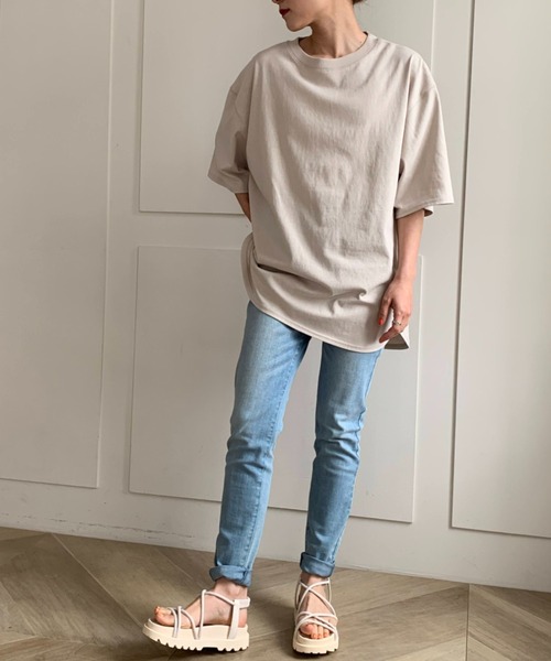 moment+（モーメントプラス）の「コットン100％カラーロゴプリント半袖T（Tシャツ/カットソー・レディース・チャコールグレー/ベージュ/オフホワイト/オレンジ/ブルー/グリーン・M）」の22枚目の写真