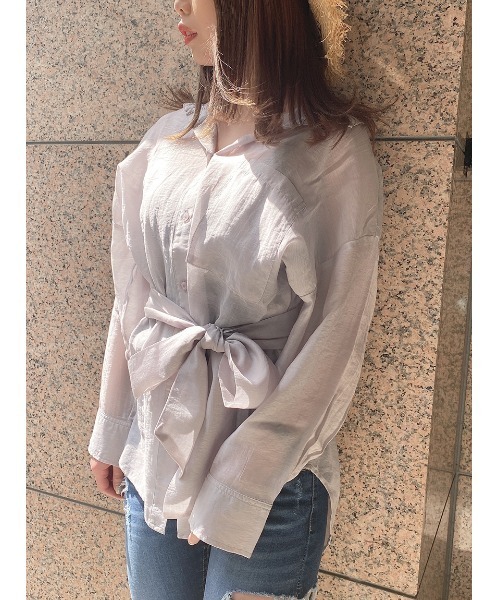 one way（ワンウェイ）の「【oneway】リボン付きシアーシャツ（シャツ/ブラウス・レディース・ホワイト/ライトグレー/ブラック/ライトイエロー/ライトブラウン・FREE）」の4枚目の写真
