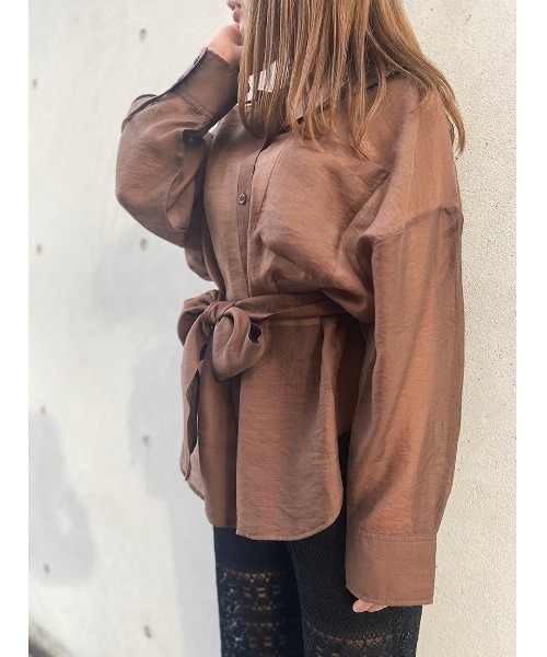 one way（ワンウェイ）の「【oneway】リボン付きシアーシャツ（シャツ/ブラウス・レディース・ホワイト/ライトグレー/ブラック/ライトイエロー/ライトブラウン・FREE）」の5枚目の写真