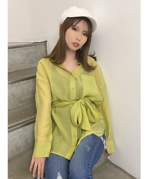 one way（ワンウェイ）の「【oneway】リボン付きシアーシャツ（シャツ/ブラウス・レディース・ホワイト/ライトグレー/ブラック/ライトイエロー/ライトブラウン・FREE）」の13枚目の写真