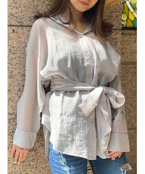 one way（ワンウェイ）の「【oneway】リボン付きシアーシャツ（シャツ/ブラウス・レディース・ホワイト/ライトグレー/ブラック/ライトイエロー/ライトブラウン・FREE）」の11枚目の写真