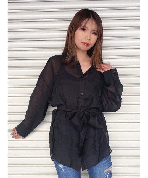 one way（ワンウェイ）の「【oneway】リボン付きシアーシャツ（シャツ/ブラウス・レディース・ホワイト/ライトグレー/ブラック/ライトイエロー/ライトブラウン・FREE）」の14枚目の写真