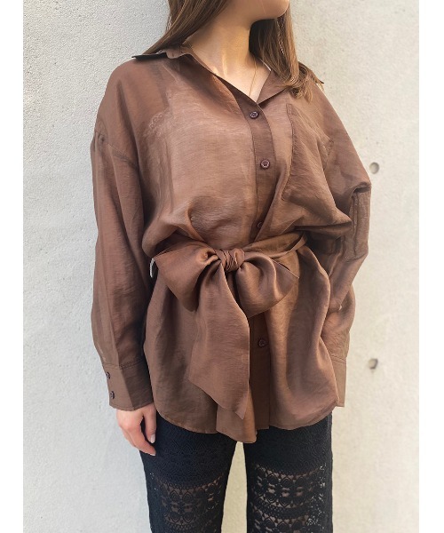 one way（ワンウェイ）の「【oneway】リボン付きシアーシャツ（シャツ/ブラウス・レディース・ホワイト/ライトグレー/ブラック/ライトイエロー/ライトブラウン・FREE）」の18枚目の写真