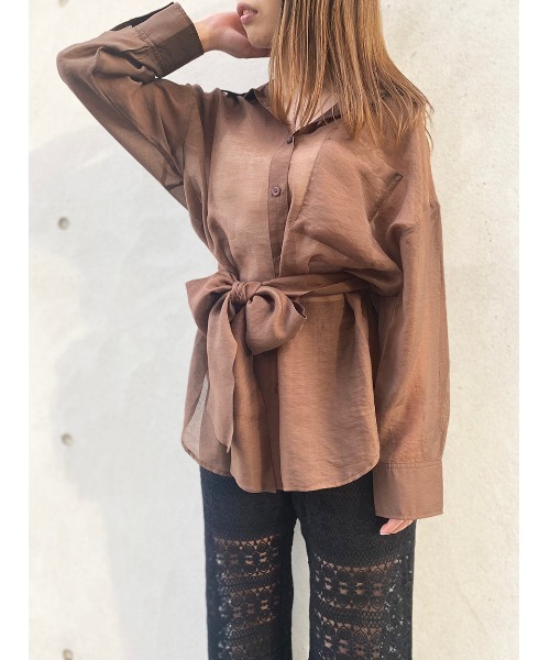 one way（ワンウェイ）の「【oneway】リボン付きシアーシャツ（シャツ/ブラウス・レディース・ホワイト/ライトグレー/ブラック/ライトイエロー/ライトブラウン・FREE）」の19枚目の写真