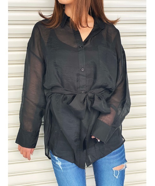 one way（ワンウェイ）の「【oneway】リボン付きシアーシャツ（シャツ/ブラウス・レディース・ホワイト/ライトグレー/ブラック/ライトイエロー/ライトブラウン・FREE）」の17枚目の写真