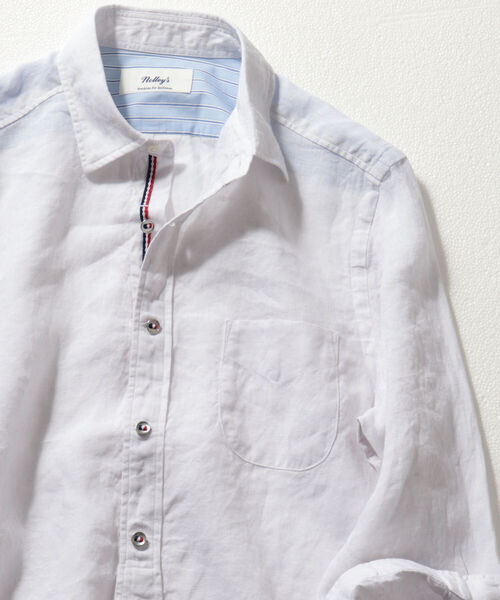 NOLLEY'S goodman（ノーリーズグッドマン）の「パラシュートボタン リネン七分袖 シャツ（シャツ/ブラウス・メンズ・ホワイト/ネイビー/ブルー系その他2/ブルー系その他3/レッド系その他3・S/M/L/XL）」の3枚目の写真