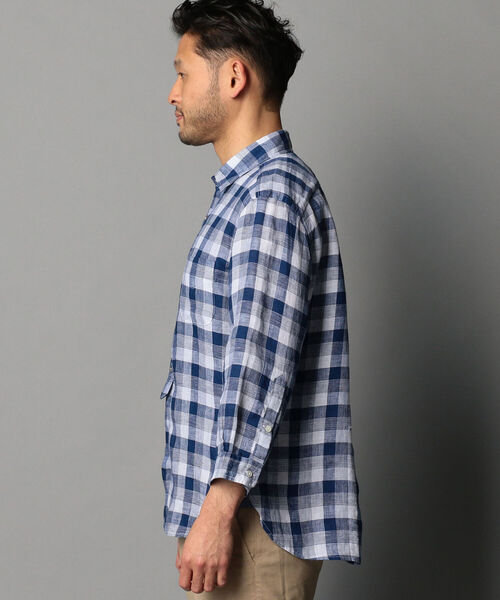 NOLLEY'S goodman（ノーリーズグッドマン）の「パラシュートボタン リネン七分袖 シャツ（シャツ/ブラウス・メンズ・ホワイト/ネイビー/ブルー系その他2/ブルー系その他3/レッド系その他3・S/M/L/XL）」の7枚目の写真