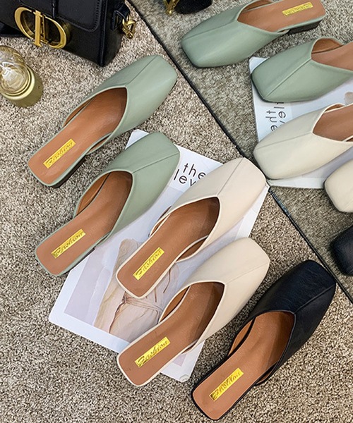 me+em select（ミームセレクト）の「【数量限定販売】Ｖカットスクエアトゥミュールサンダル（サンダル・レディース・ブラック/グリーン/ホワイト・23.5/24.5/24/23）」の22枚目の写真