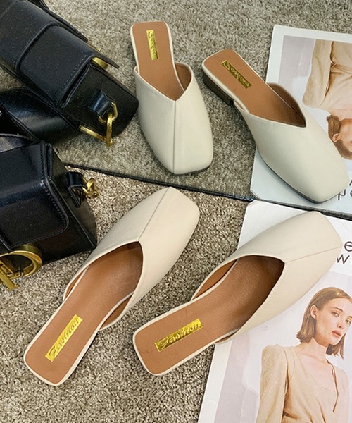 me+em select（ミームセレクト）の「【数量限定販売】Ｖカットスクエアトゥミュールサンダル（サンダル・レディース・ブラック/グリーン/ホワイト・23.5/24.5/24/23）」の6枚目の写真