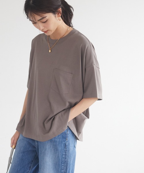 CRAFT STANDARD BOUTIQUE（クラフトスタンダードブティック）の「プレーティング半袖プルオーバー　＊【汗ジミ防止】【吸水速乾】 【UV CUT】（Tシャツ/カットソー・レディース・ブラック/ベージュ/ブラウン/オフホワイト/ミント・FREE）」の4枚目の写真