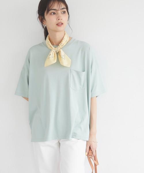 CRAFT STANDARD BOUTIQUE（クラフトスタンダードブティック）の「プレーティング半袖プルオーバー　＊【汗ジミ防止】【吸水速乾】 【UV CUT】（Tシャツ/カットソー・レディース・ブラック/ベージュ/ブラウン/オフホワイト/ミント・FREE）」の5枚目の写真