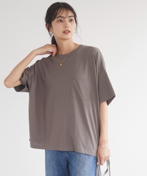 CRAFT STANDARD BOUTIQUE（クラフトスタンダードブティック）の「プレーティング半袖プルオーバー　＊【汗ジミ防止】【吸水速乾】 【UV CUT】（Tシャツ/カットソー・レディース・ブラック/ベージュ/ブラウン/オフホワイト/ミント・FREE）」の20枚目の写真