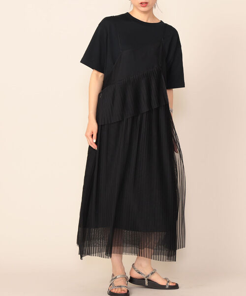 Rie Miller（リエミラー）の「プリーツチュールキャミワンピース（ワンピース・レディース・オレンジ/ブラック・38）」の2枚目の写真