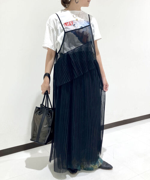 Rie Miller（リエミラー）の「プリーツチュールキャミワンピース（ワンピース・レディース・オレンジ/ブラック・38）」の17枚目の写真