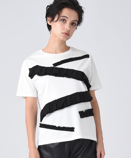 RAW FUDGE(ローファッジ)の「デザインフリルTシャツ(Tシャツ/カットソー・レディース・ホワイト/ブラック/オフホワイト・M)」の2枚目の写真