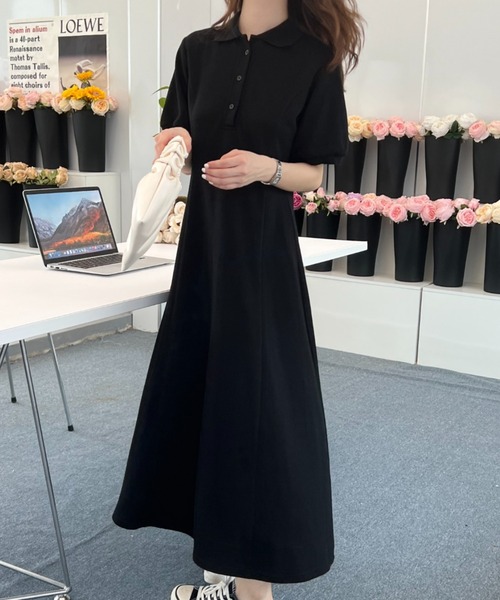 ABITOKYO(アビトーキョー)の「パフスリーブポロ衿ロングワンピース(ワンピース・レディース・ブラック/グレー/モカ/グリーン/ピンク/ボルドー/ネイビー/ブルーグリーン/オレンジ/イエロー/ベージュ・S/M)」の17枚目の写真