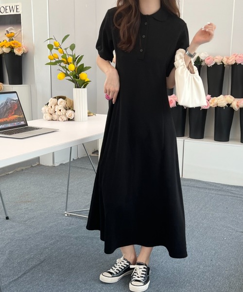 ABITOKYO(アビトーキョー)の「パフスリーブポロ衿ロングワンピース(ワンピース・レディース・ブラック/グレー/モカ/グリーン/ピンク/ボルドー/ネイビー/ブルーグリーン/オレンジ/イエロー/ベージュ・S/M)」の18枚目の写真