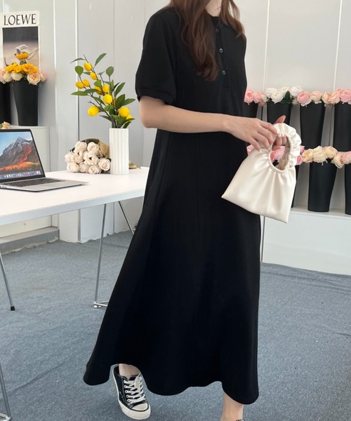 ABITOKYO(アビトーキョー)の「パフスリーブポロ衿ロングワンピース(ワンピース・レディース・ブラック/グレー/モカ/グリーン/ピンク/ボルドー/ネイビー/ブルーグリーン/オレンジ/イエロー/ベージュ・S/M)」の19枚目の写真